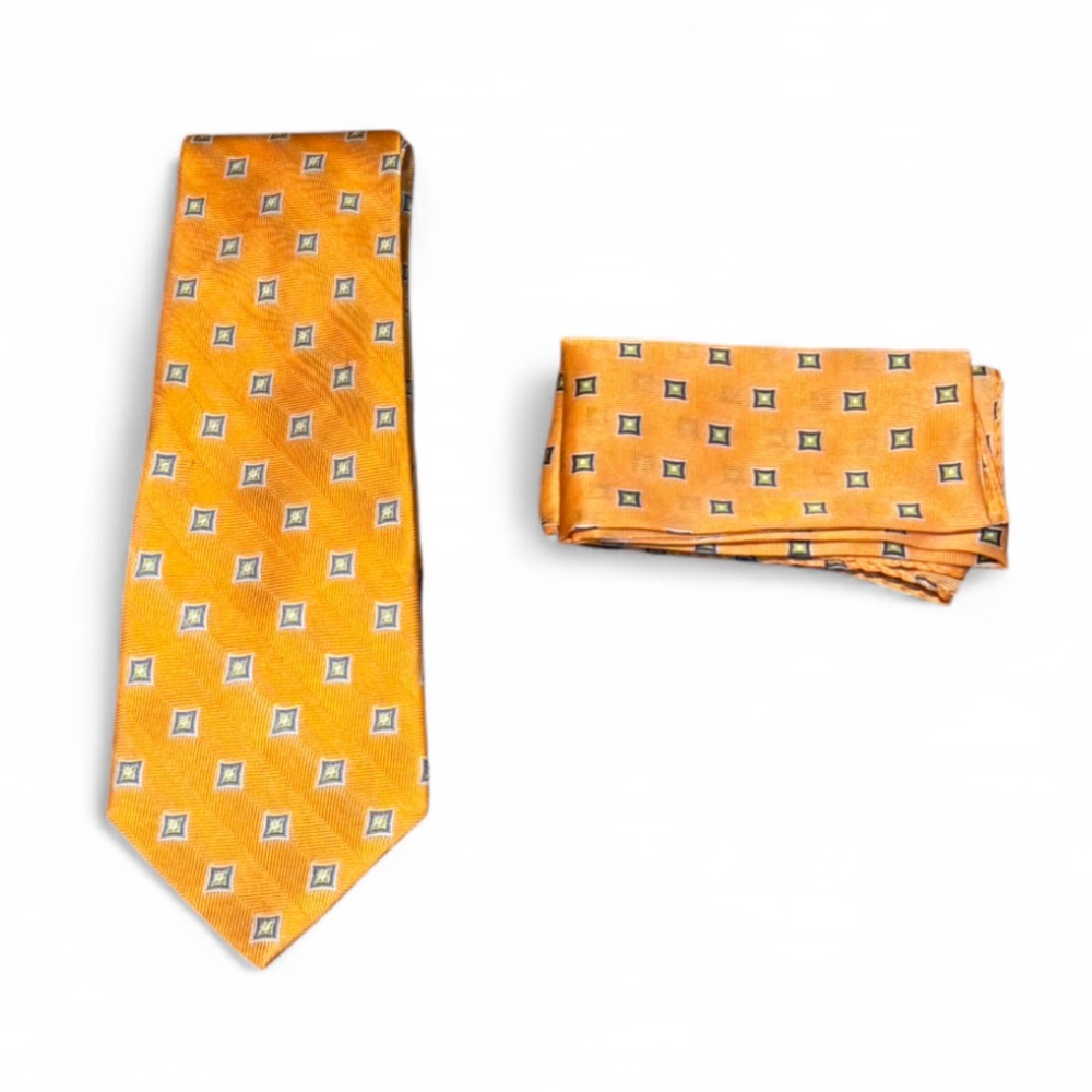 Wolfmark - Elegant Orange Tie and Pocket Square Set